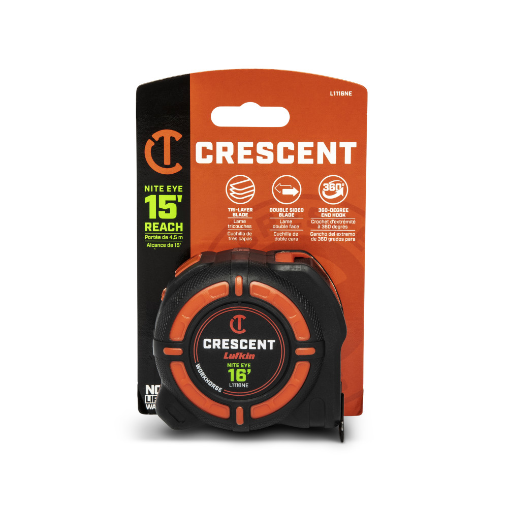 Crescent Lufkin 1-1/4 Inch x 16 Ft. WORKHORSE NITE EYE Tape