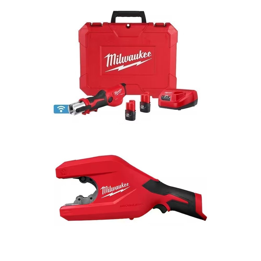 Milwaukee M12 Press Tool Kit and M12 Brushless Copper Tubing Cutter (Bare Tool) Bundle