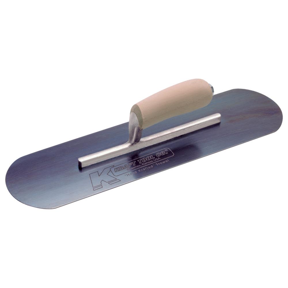 

Kraft Tool Co 18 In. x 5 In. Blue Steel Pool Trowel with Wood Handle On a Short Shank