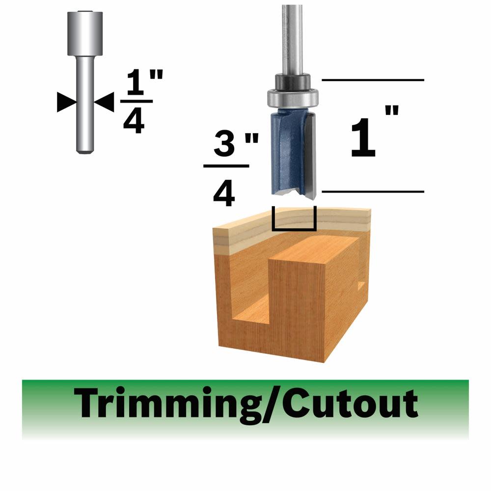 

Bosch 3/4" x 1" Carbide Tipped Double Flute Top Bearing Straight Trim Router Bit