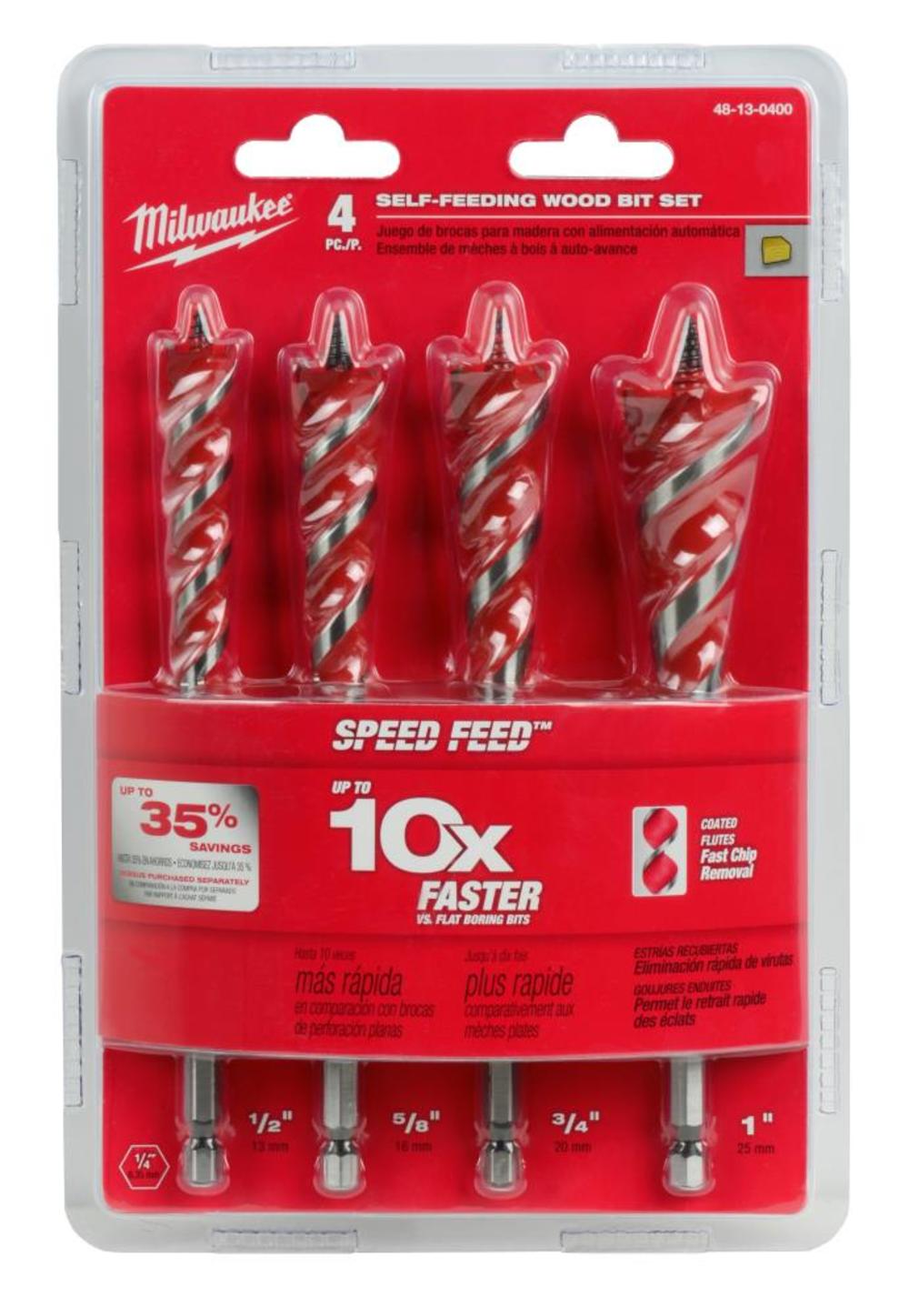 

Milwaukee 4 Pc Speed Feed Wood Bit Set