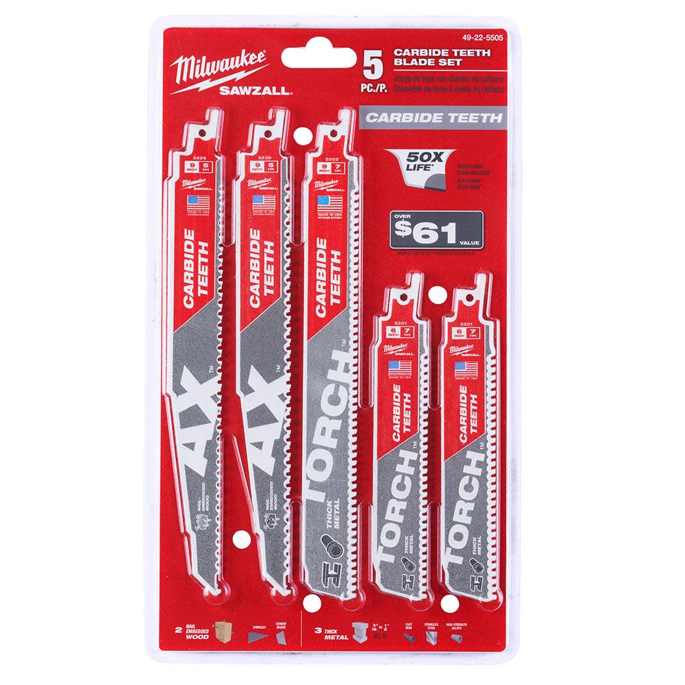 

Milwaukee 5pc Carbide Teeth SAWZALL Blade Set