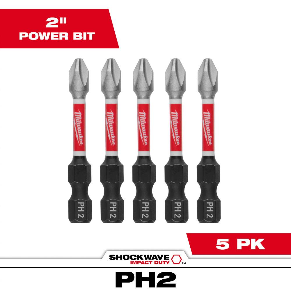 Milwaukee SHOCKWAVE 2 in. Impact Phillips #2 Power Bits 5PK 48-32