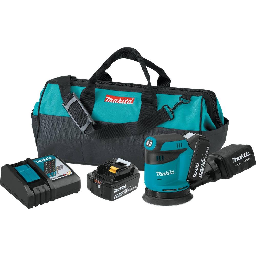 

Makita 18 Volt LXT Lithium-Ion Cordless 5 in. Random Orbit Sander Kit 5.0 Ah
