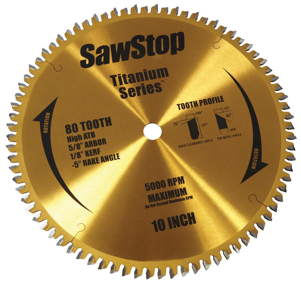 

Sawstop Titanium Series Premium Woodworking Blade - 10In x 80T High AT Plywood Blade