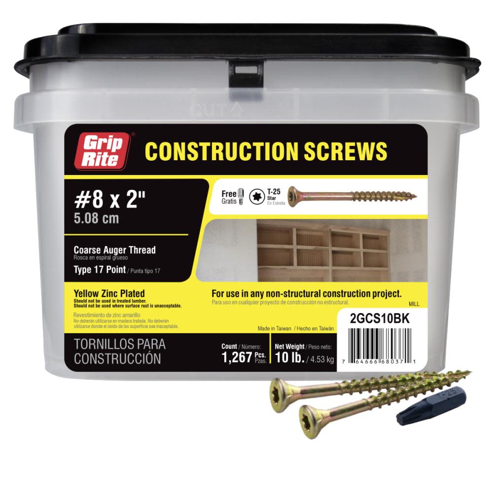 2GCS10BK Grip-Rite 10-Lb #8 x 2-in Bugle-Head Yellow Zinc T sku 2GCS10BK