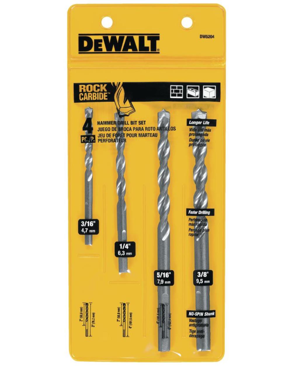 

DEWALT 4 Piece Premium Percussion Masonry Drill Bit Set