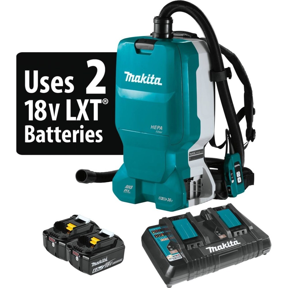 View Makita 18V X2 (36V) LXT 1.6 Gallon HEPA Backpack Dry Dust Extractor Kit