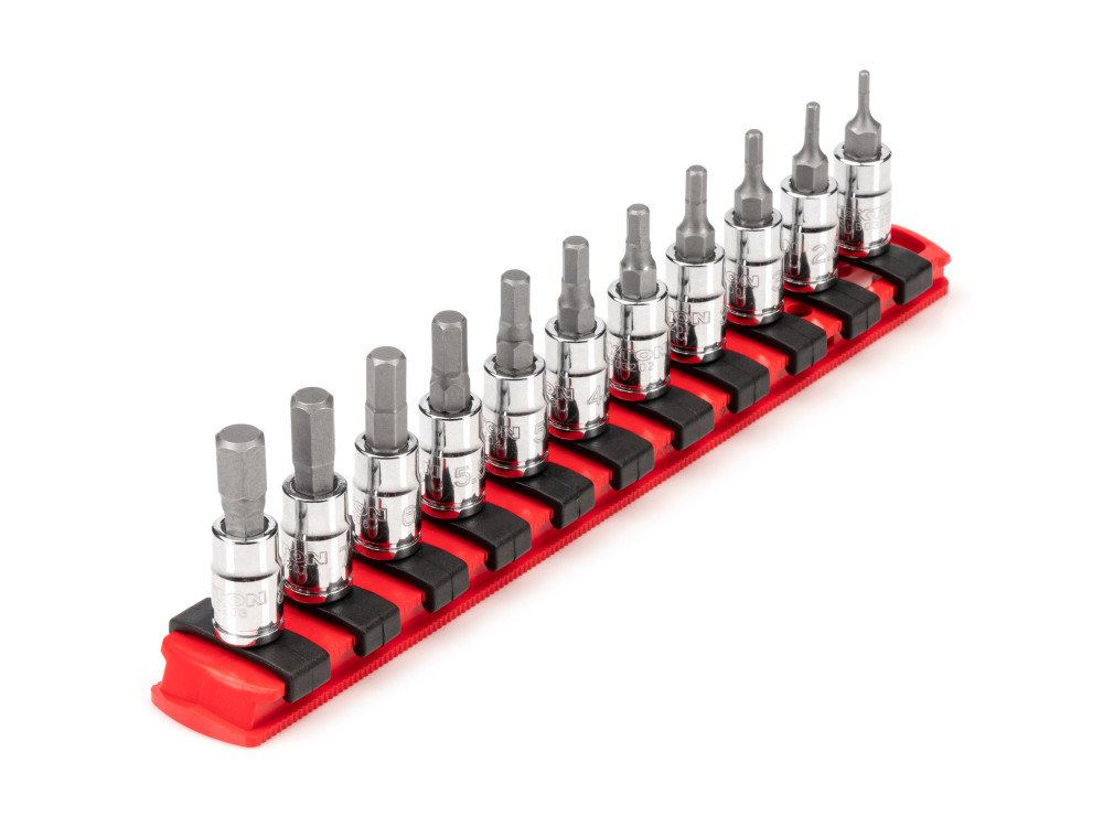 Tekton 1/4 Inch Drive Hex Bit Socket Set with Rail, 11 Piece (2-8