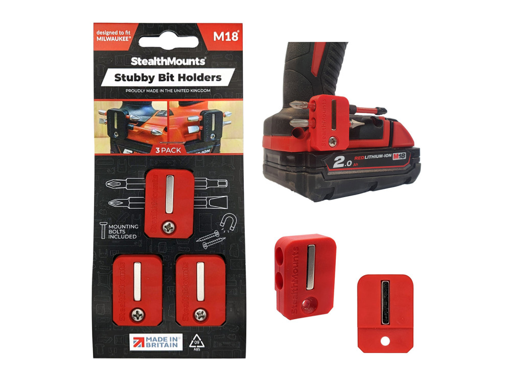 Stealthmounts Stubby Bit Holder for Milwaukee M18 3pk Red BHM18SRED