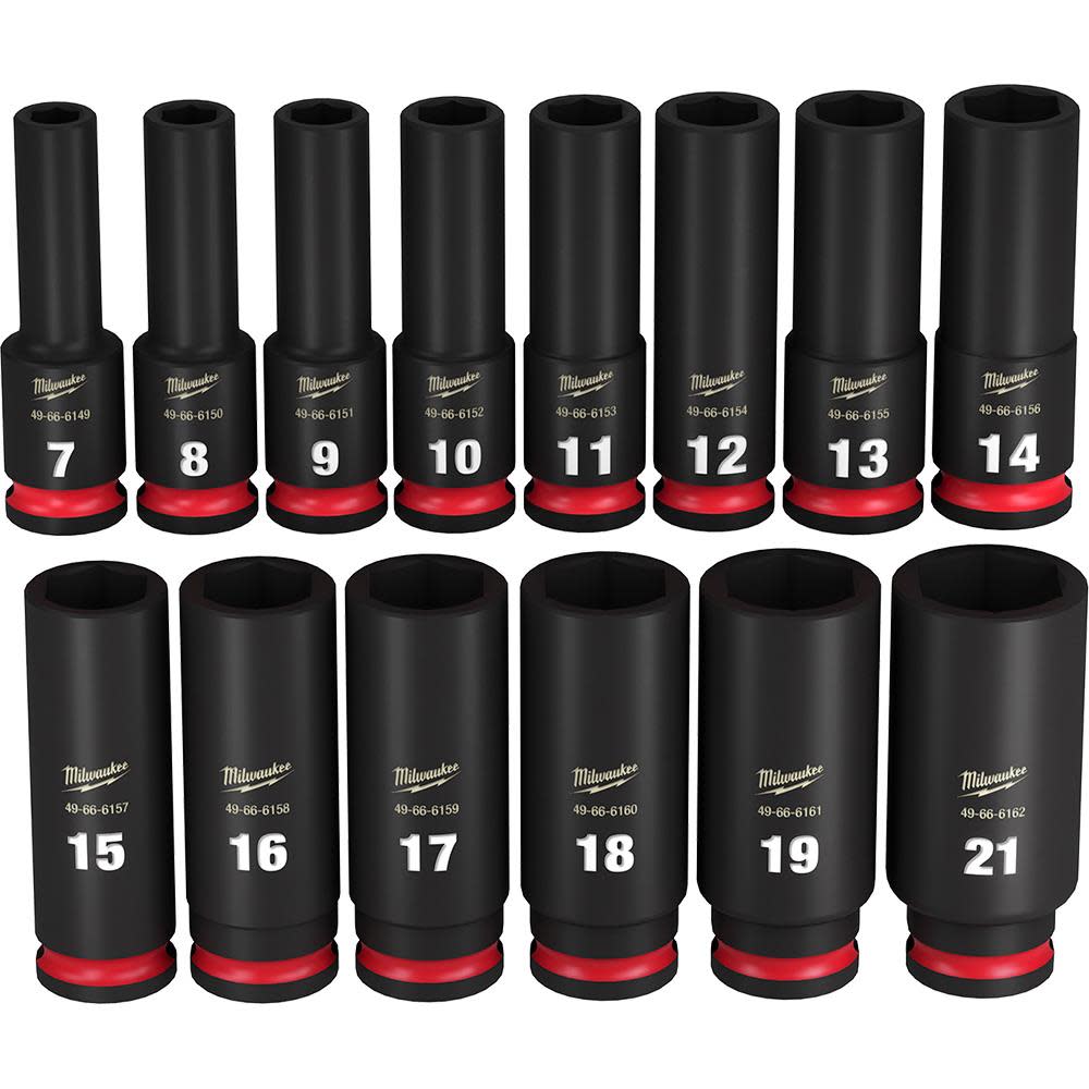 Milwaukee Impact Socket 3/8" Drive Metric Deep 6 Point 14pc