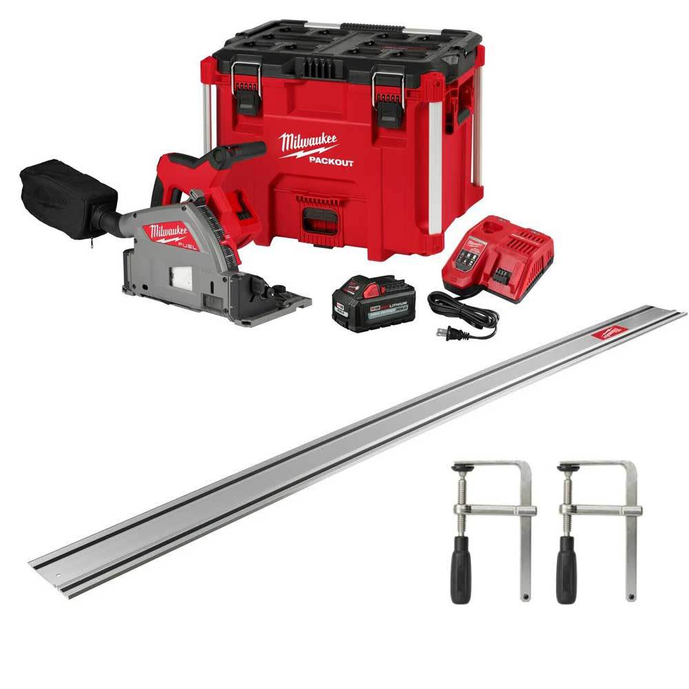

Milwaukee M18 FUEL 6 1/2 Plunge Track Saw Kit 106" Guide Rail with Clamps Bundle