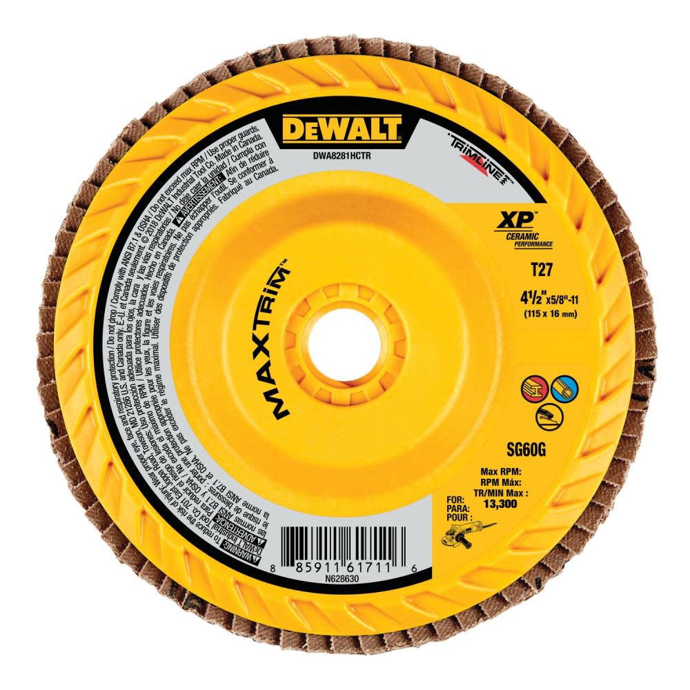 

DEWALT 4 1/2" X 5/8" 11 60G T27 XP Ceramic Trim Flap Disc