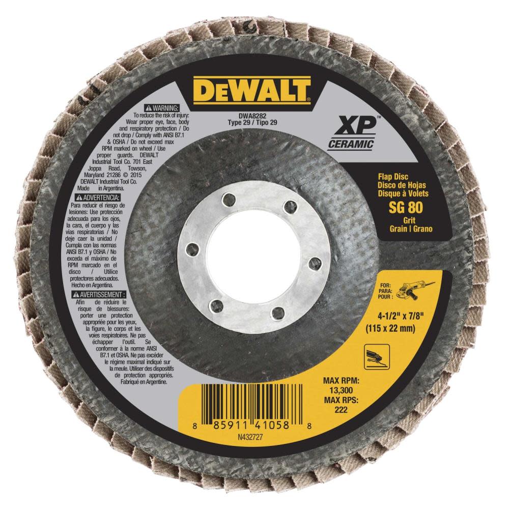 

DEWALT 4 1/2" X 7/8" 80G T29 XP Ceramic Flap Disc