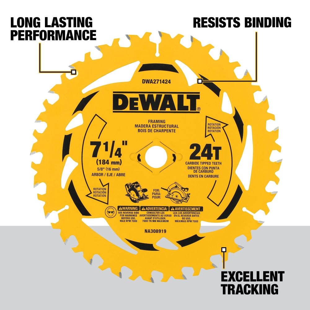 DEWALT 7 1 4 Inch Circular Saw Blade 24 Tooth with 5 8 Inch Arbor DWA271424 Acme Tools