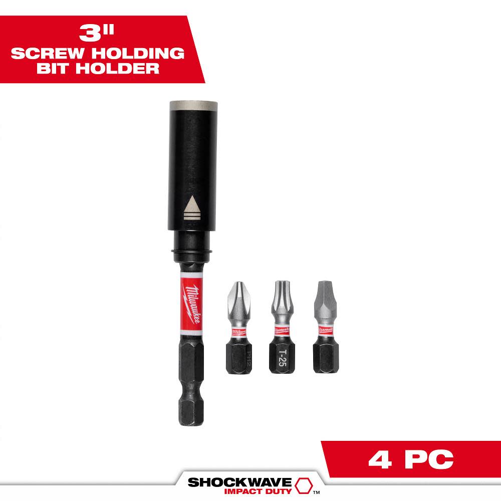 Milwaukee SHOCKWAVE Impact Duty 3 Inch Screw-Holding Bit Holder ...