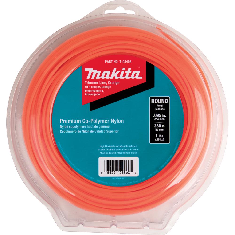 

Makita Round Trimmer Line 0.095 Orange 280 1 lbs.