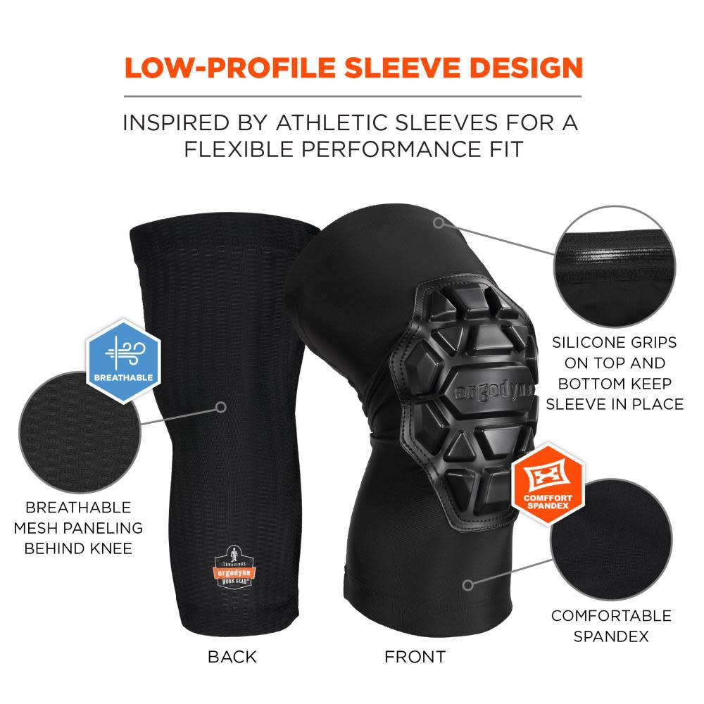Ergodyne ProFlex 550 Padded Knee Sleeve Layer Foam Cap Black XL+