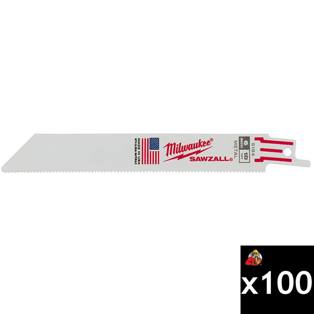 Milwaukee 6 Inch 18 TPI Thin Kerf SAWZALL Blade Bundle, 100 Pieces