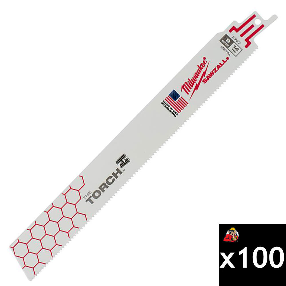 Milwaukee TORCH 9 Inch 14 TPI SAWZALL Blade Bundle, 100 Pieces