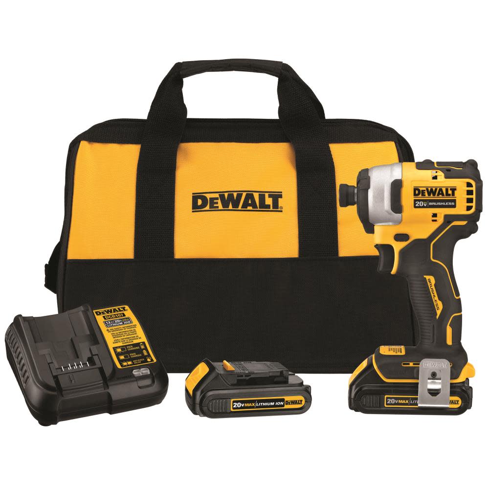 View DEWALT 20V MAX Brushless Atomic Compact 1/4in Impact Driver Kit (2 Batteries)