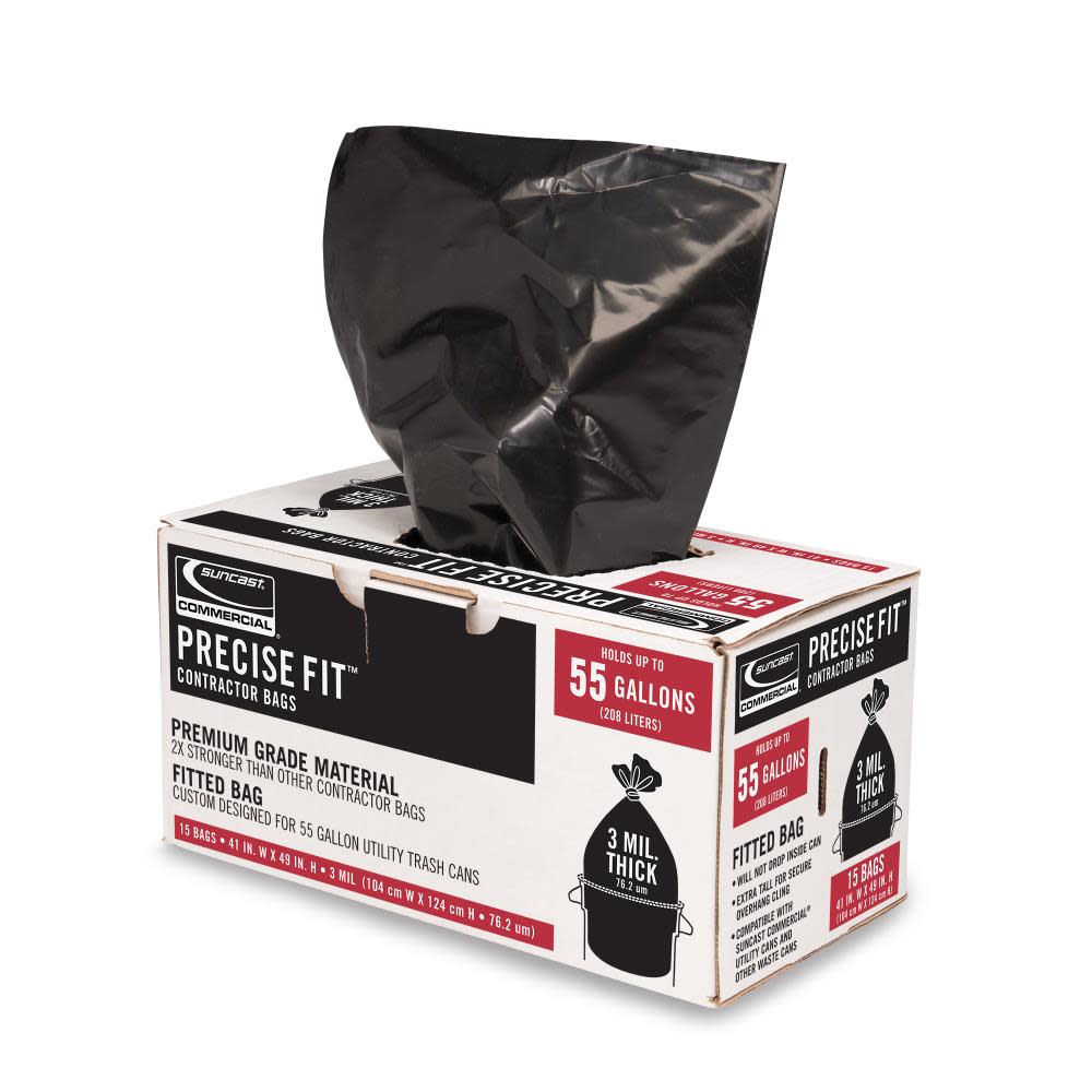Suncast Precise Fit Contractor Bags 55 gal 3 mil UCL55315B - Acme Tools