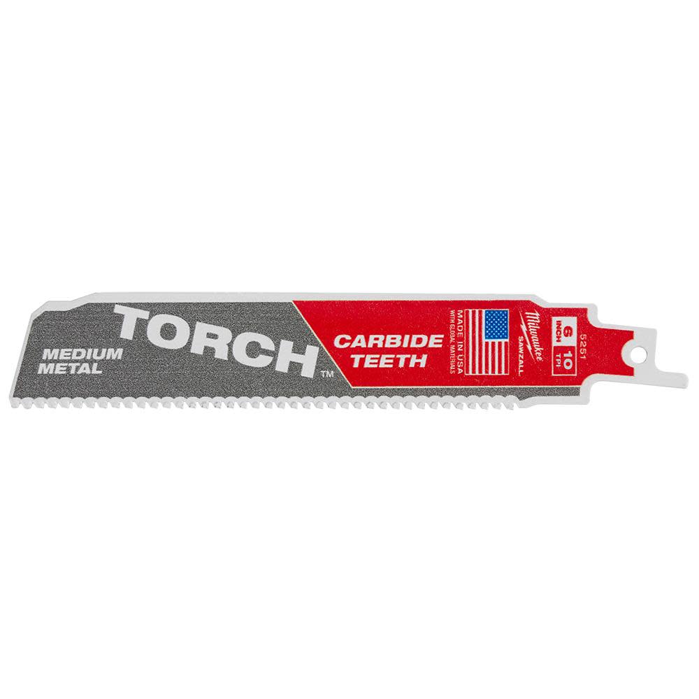 Milwaukee 6 Inch 10TPI TORCH Carbide Teeth Metal Cutting Reciprocating Saw Blade