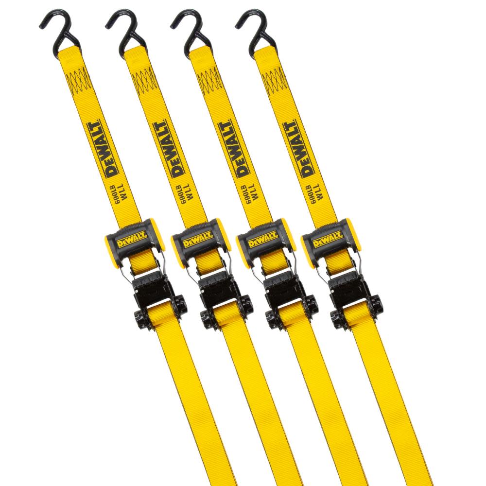 DEWALT 1.25" x 12' Ratchet Tie Down Straps 1800 LB Break Strength 4pk