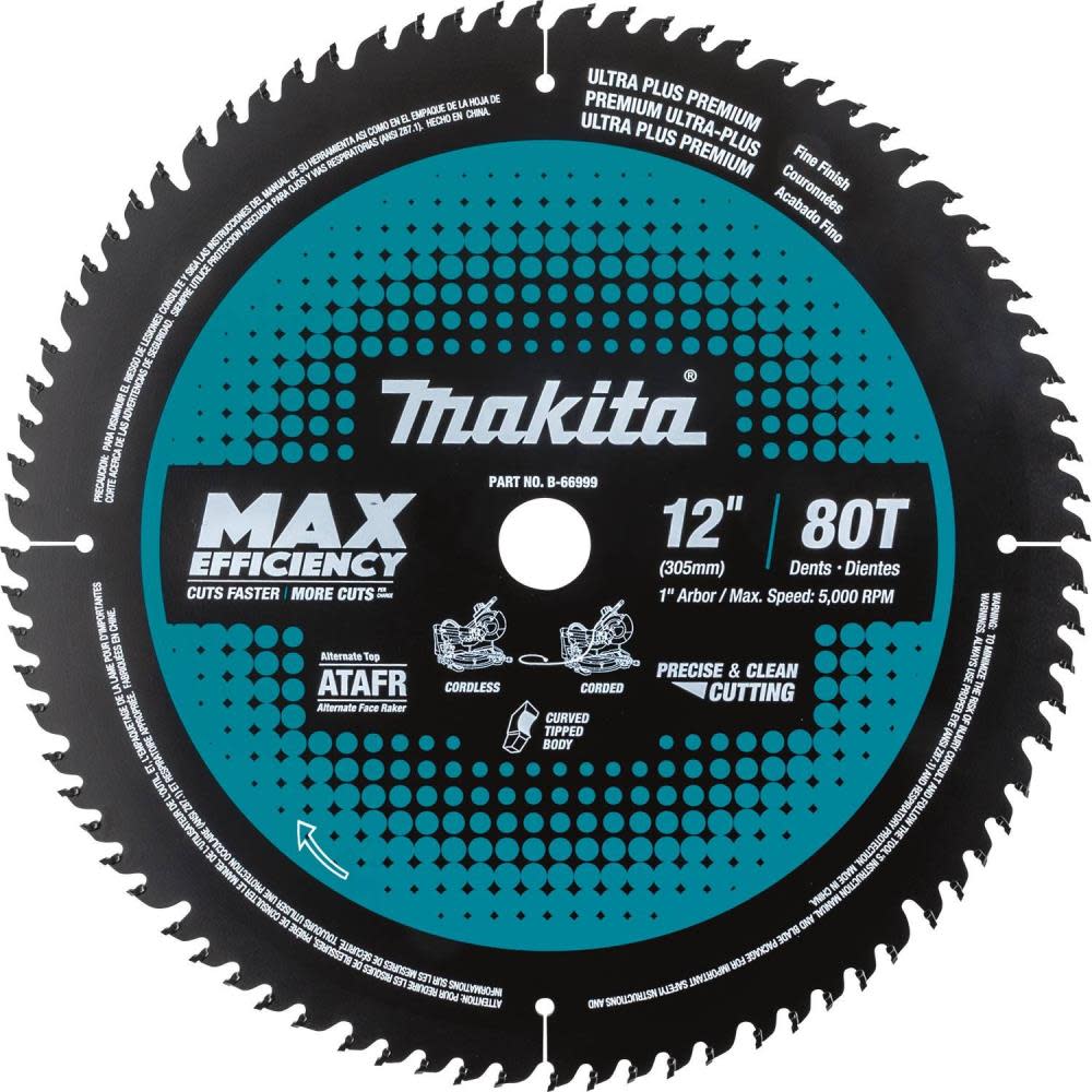 

Makita 12" 80T Carbide-Tipped Max Efficiency Miter Saw Blade