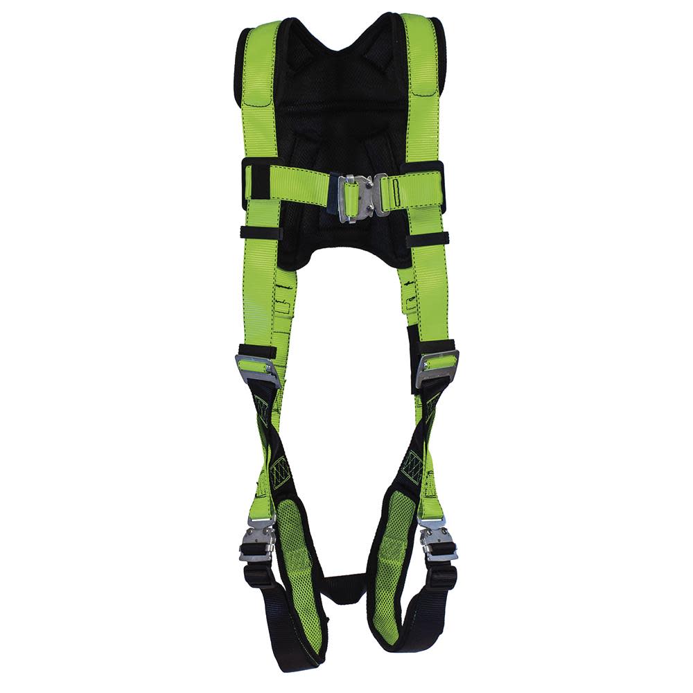 

Peakworks Full Body Padded Safety Harness with Back Support 5-Point Adjustment Fall Indicator Back D-Ring Stab Lock Leg Buckles Hi-Vis Green/Black Universal Fit