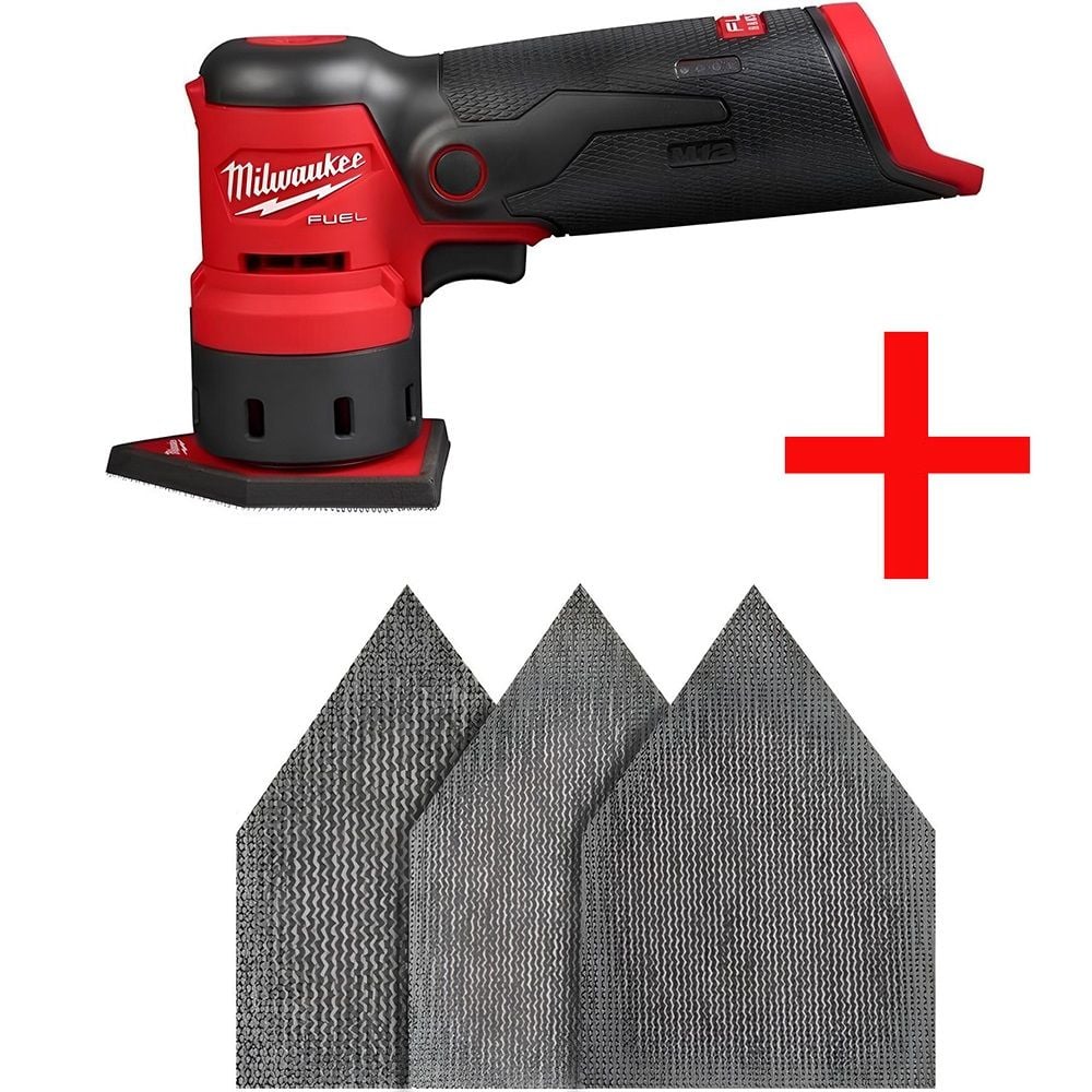 View Milwaukee M12 Orbital Sander (Bare Tool), Assorted Mesh Sanding Sheet-12 Pack Bundle
