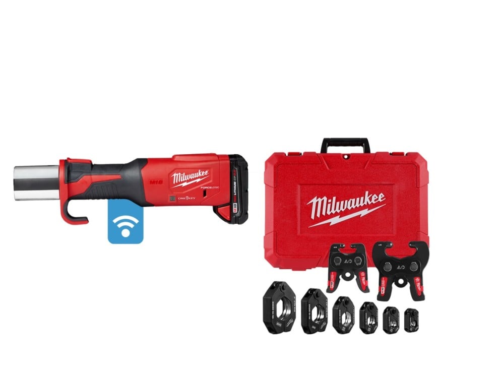 Milwaukee M18 FORCE LOGIC Press Tool with ONE-KEY & 1/2 Inch - 2 Inch CTS-V Pivoting Press Ring Kit Bundle