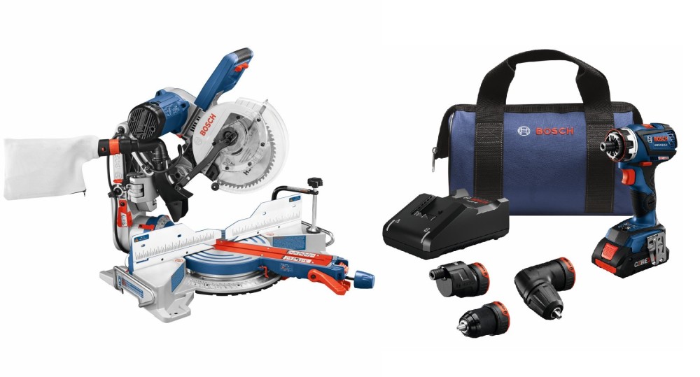 

Bosch 10" Miter Saw with 18V EC Flexiclick 5 In 1 Drill Driver Kit Bundle