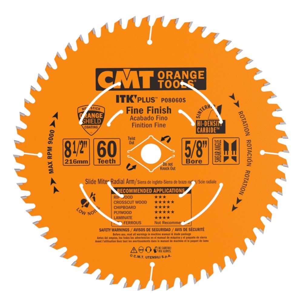 

CMT ITK Plus Finish Blade for Sliding Miter Saws 8-1/2In x 60T x 5/8In