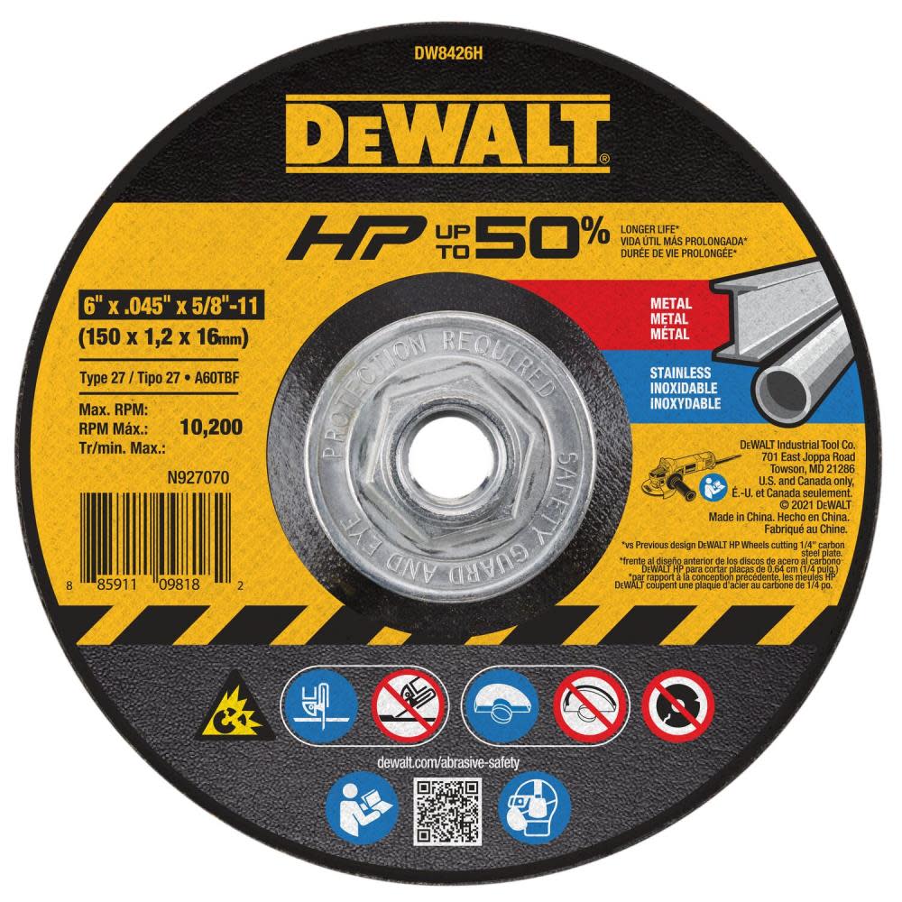 

DEWALT Cutting Wheel 6" x .045" x 5/8"-11 HP T27