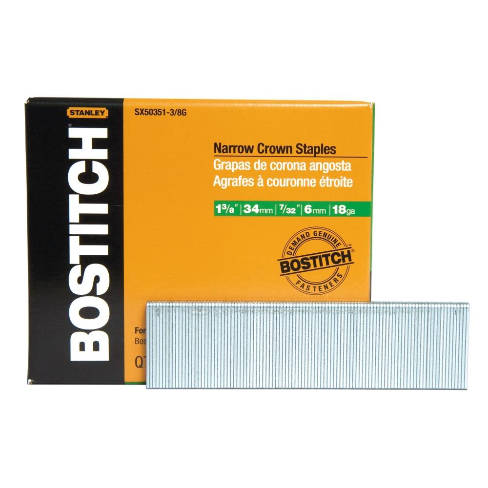 

Bostitch 3000-Qty. 1-3/8 In. Leg 18-Gauge 7/32 In. Narrow Crown Finish Staples