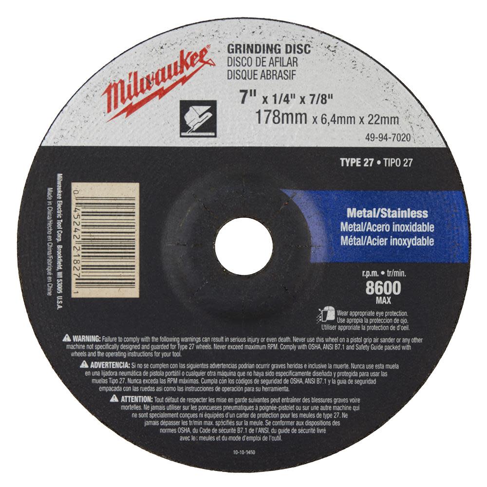 Milwaukee 7 in. Grinding Wheel Type 27
