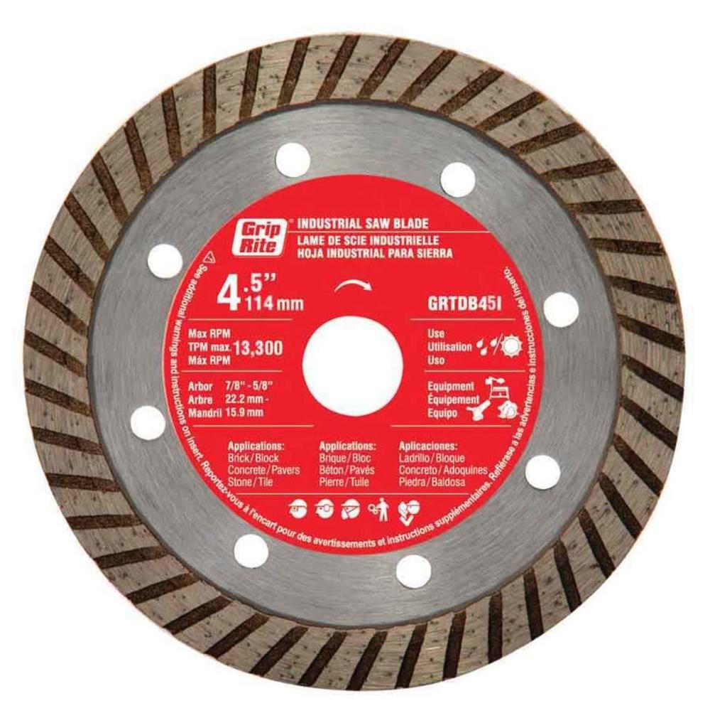 Grip Rite 4 1/2 Inch Industrial Turbo Rim Diamond Blade for
