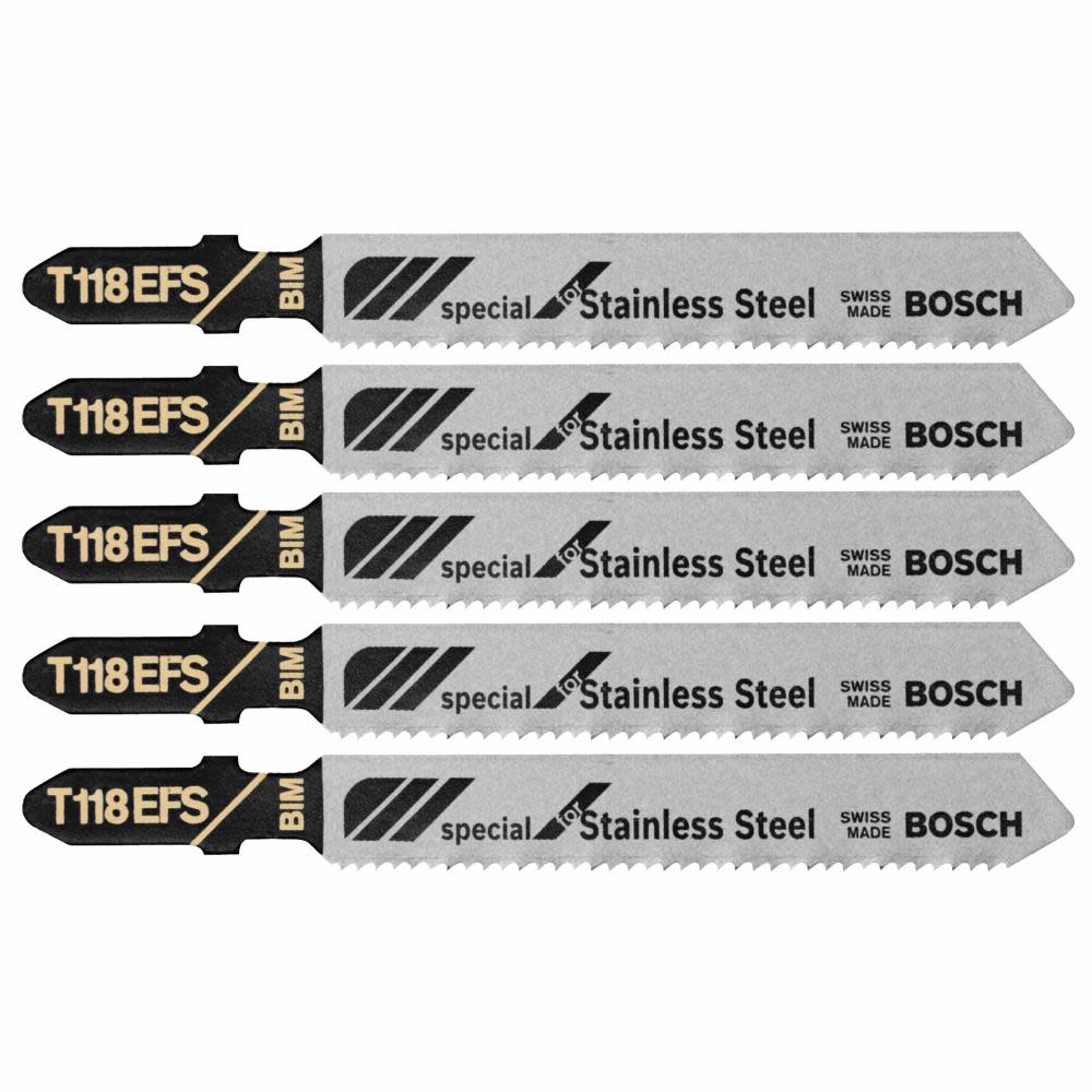 

Bosch Jig Saw Blades 5pc 3 1/4" 18 TPI Basic for Stainless Steel T Shank