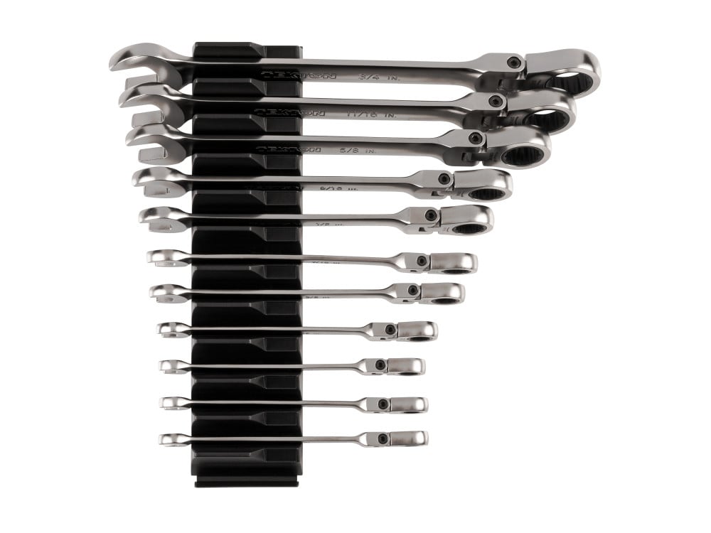 TEKTON 1/4-Inch Flex Head Ratcheting Combination Wrench – 12-Point, 180° Flex, Satin Chrome Finish, WRC26306