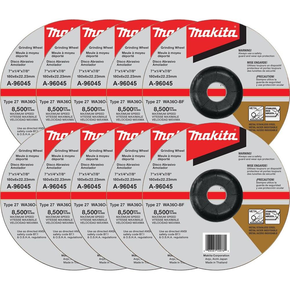 

Makita 7 in. x 1/4 in. x 7/8 in. 36-Grit INOX Grinding Wheel (10-Pack)