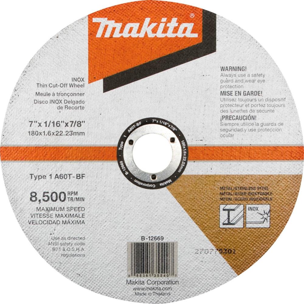 

Makita 7" x 1/16" x 7/8" INOX Thin Cut-Off Wheel 60 Grit
