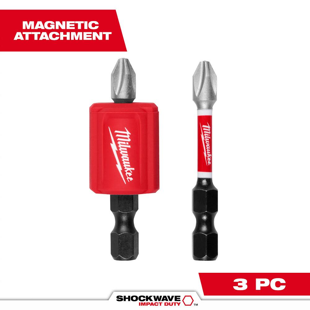 Milwaukee SHOCKWAVE Impact Duty Magnetic Attachment & PH2 Bit Set 3pc