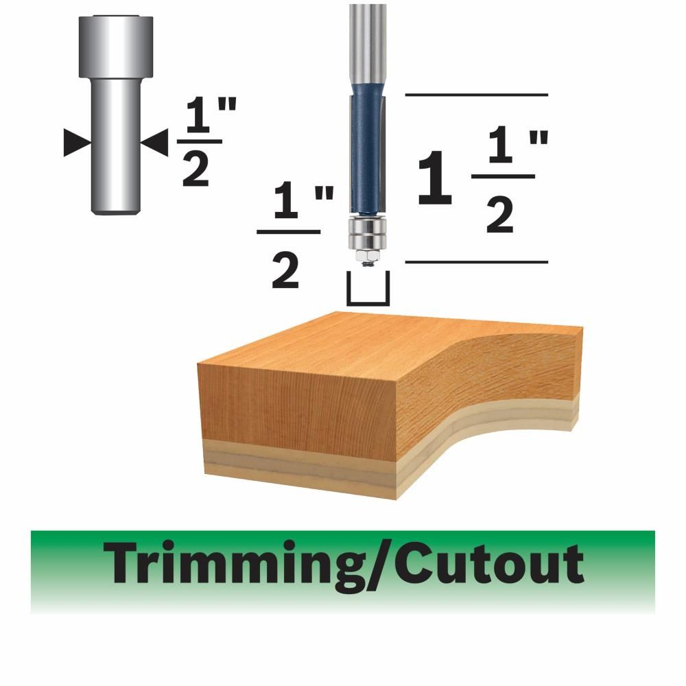 Bosch 1/2in x 1 1/2in Carbide Tipped Double Flute Template Trim Router ...