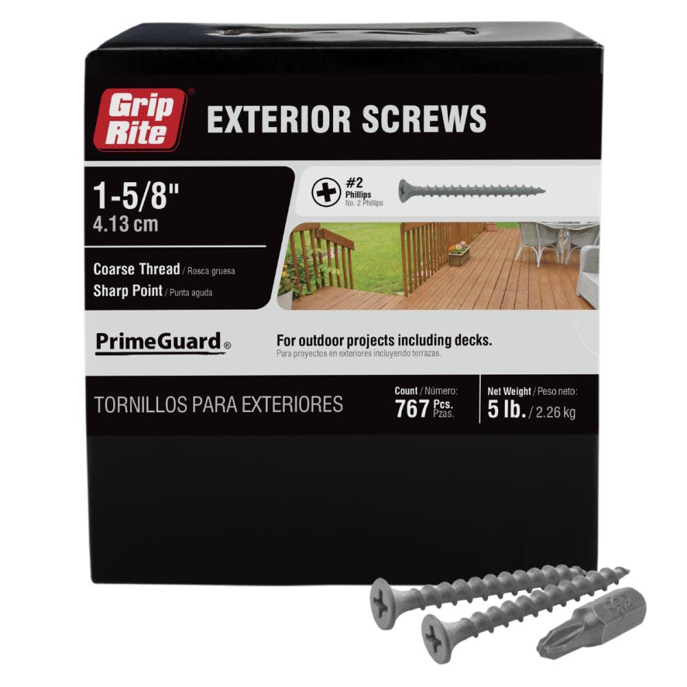 Grip Rite PrimeGuard Ten PrimeGuard Ten 5lb Deck Screw 15/8 in Gray