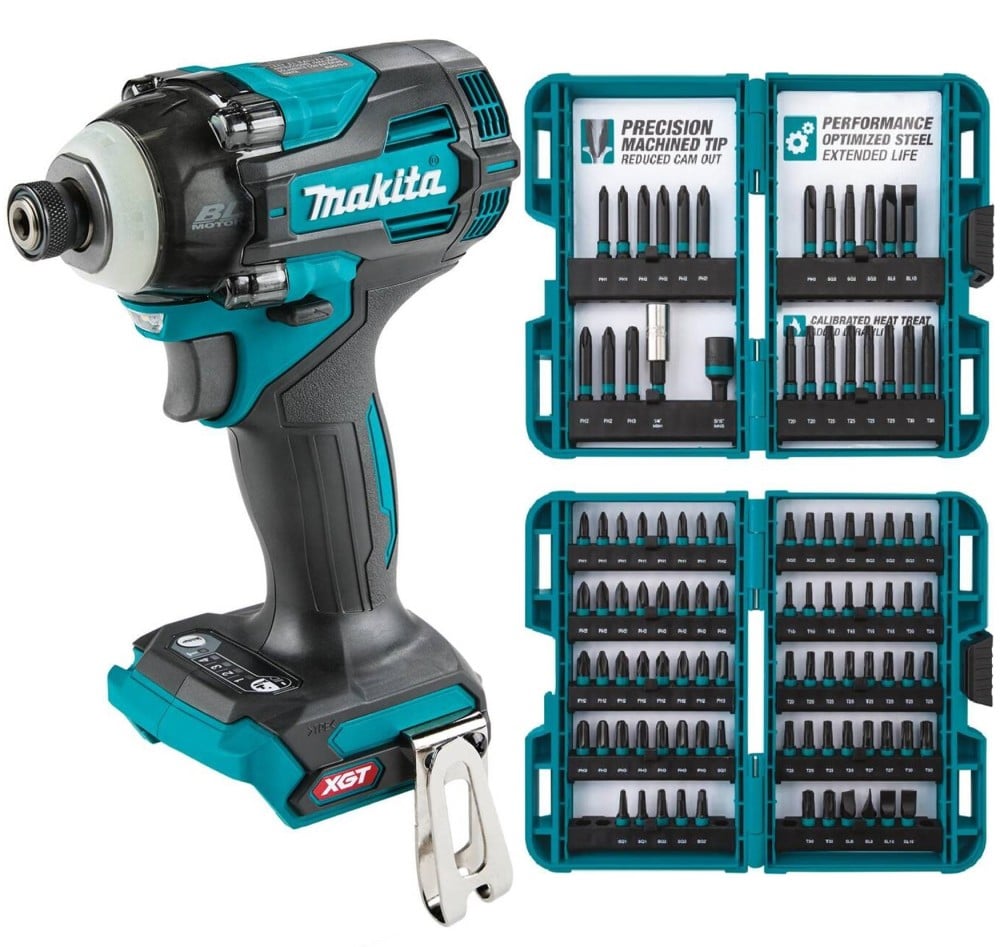 View Makita 40V Max XGT Brushless Cordless High Torque 4 Speed Impact Driver (Bare Tool) & ImpactX 100 pc. Driver Bit Set Bundle
