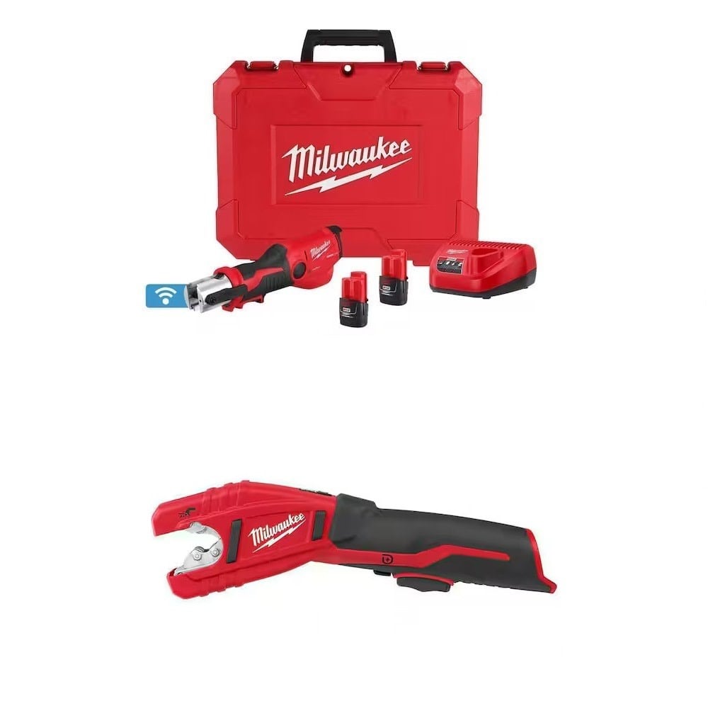 Milwaukee M12 Press Tool Kit and M12 Copper Tubing Cutter (Bare Tool) Bundle