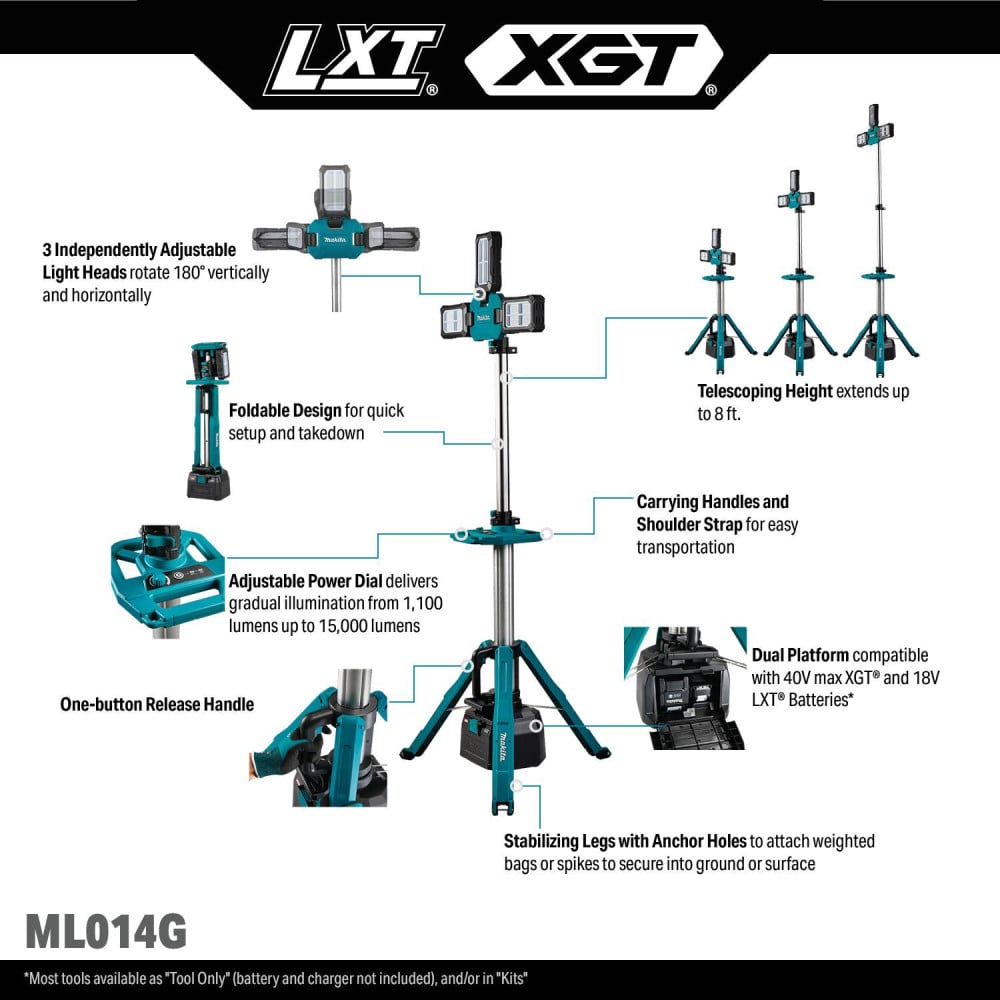 Makita 40V max XGT & 18V LXT LithiumIon Cordless Tower Work MultiDirectional Light (Bare Tool)