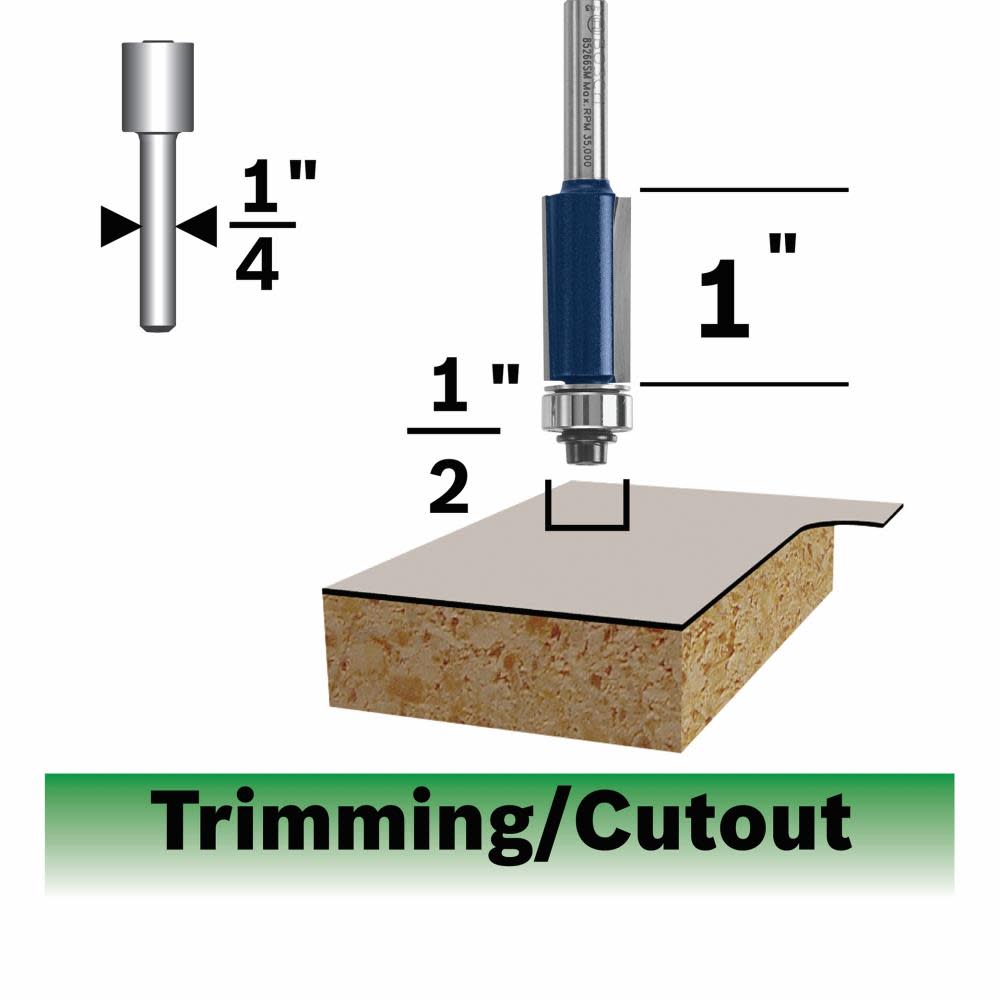 

Bosch 1/2 In. x 1 In. Carbide-Tipped Double-Flute Flush Trim Router Bit