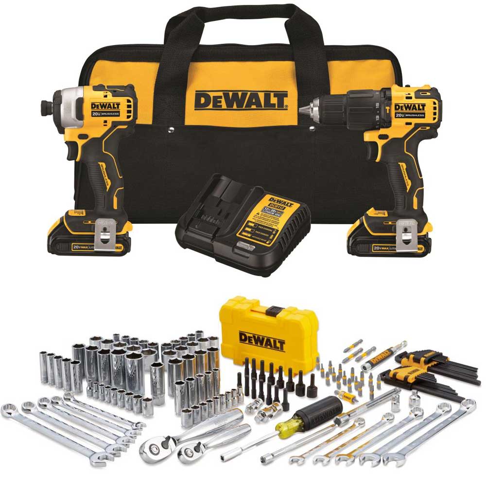 

DEWALT ATOMIC 20V MAX 2 Tool Combo Kit with 142pc Mechanics Tool Set Bundle